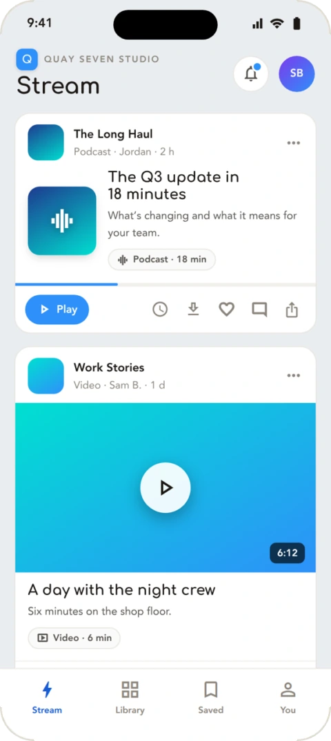 Springcast Mobile stream with fictional podcasts and video from Quay Seven Studio.