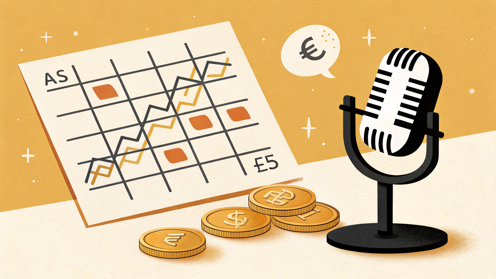 Illustration comparing a host reading a podcast ad against an automated programmatic ad slot, showing podcast ad revenue in 2026