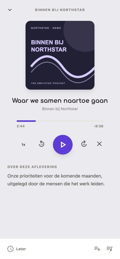 Springcast-app: podcastaflevering met afspeelbediening en democontent