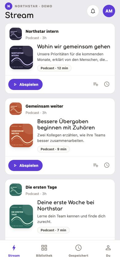 Springcast-App: Übersicht interner Podcasts mit Demoinhalten