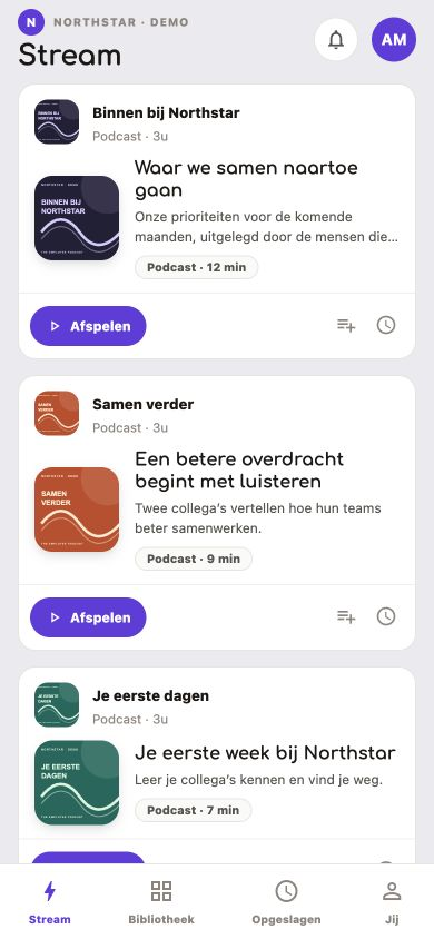 Springcast-app: overzicht van interne podcasts met democontent