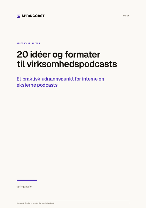 Forside til 20 idéer og formater til virksomhedspodcasts