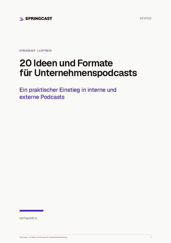 Titelseite von 20 Ideen und Formate für Unternehmenspodcasts
